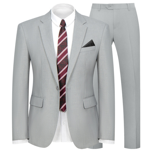 WYWK 2 Piece Men's Suit Wedding Party-Light Gray-XXS