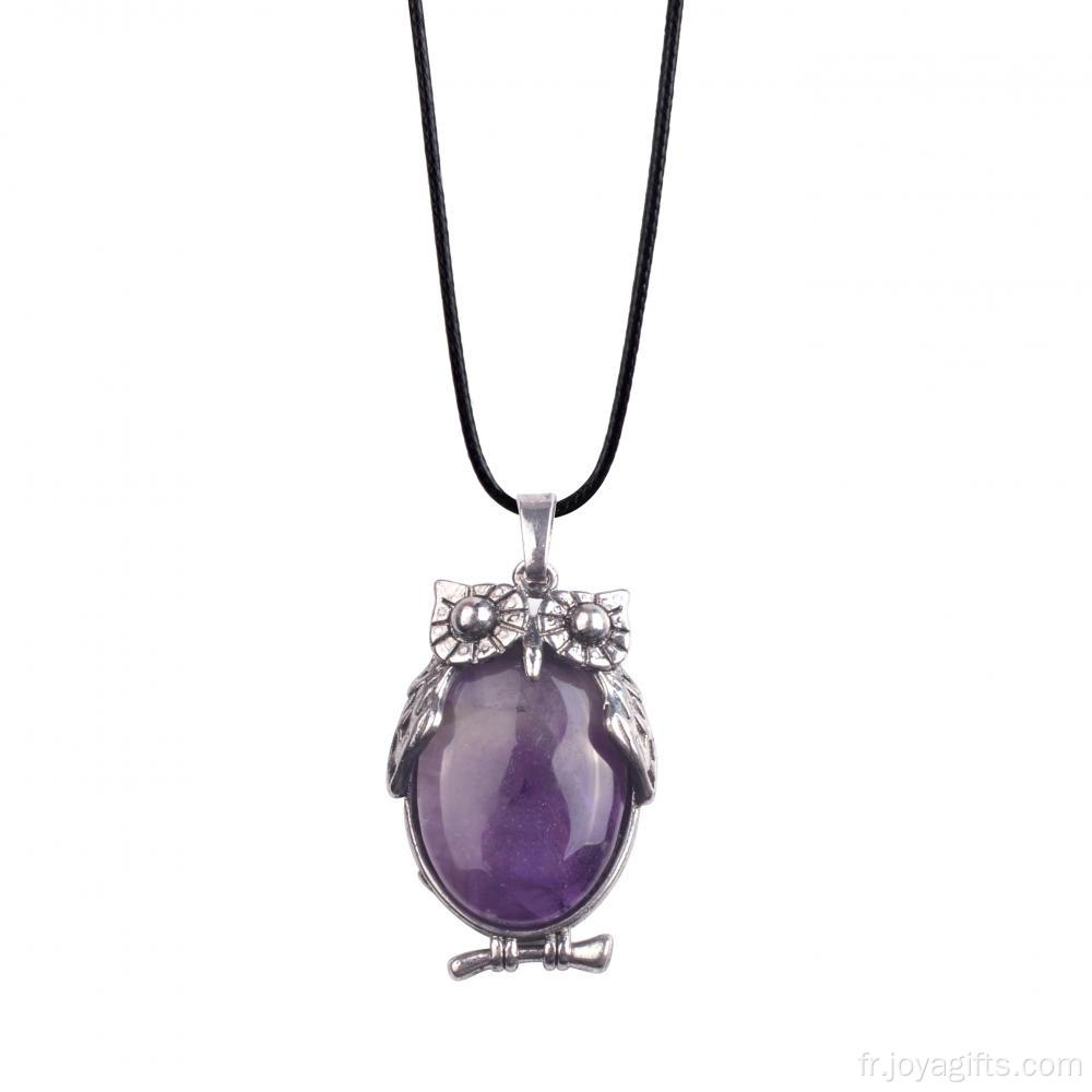 Date améthyste pendentif hibou guérison alliage pendule collier pour les cadeaux