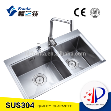 2017 new design 304 18 gauage radius 8 above counter double bowl handmade sink