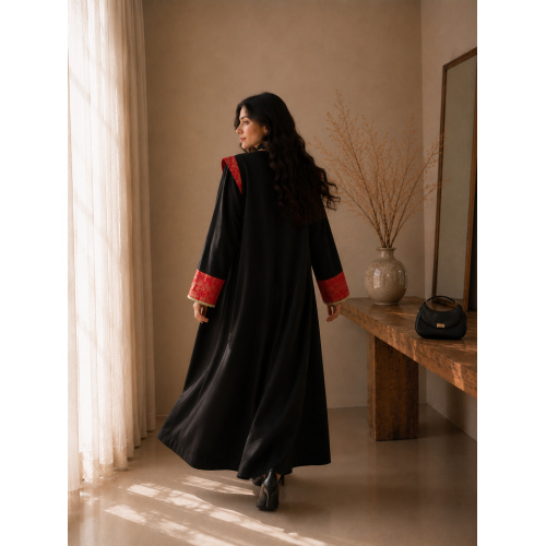 مشکی قرمز متالیک چاپ به سبک چینی بسته Abaya