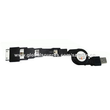 4-in-1 Retractable Transfer Cable for iPhone 4/5, Mini and Micro USB Port, Smartphones
