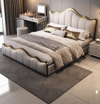 Modern Luxurious Leather 2-Meter Double Bed for Princess Bedroom