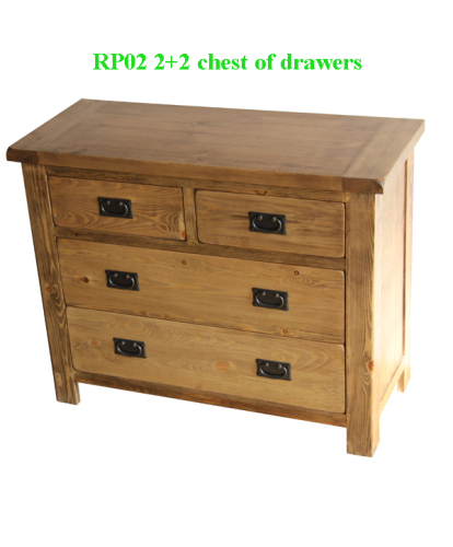 Solid Pine 2 Over 2 Distressed Chest of Drawers/Chest Cabinet