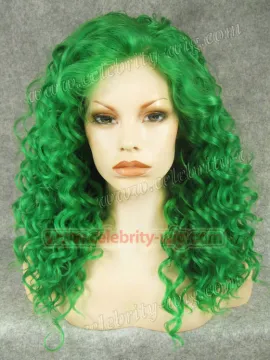 Green Medium Length Bounce Wavy Rihanna Synthetic Wig