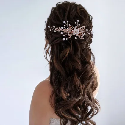 Bridal Crystal Pearl Gold Leaf Princess Headband Crown