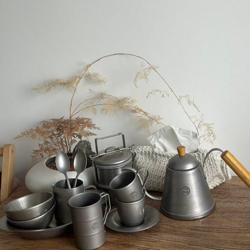 Modern Silver Metal Cutlery with Wooden Handles