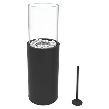 Freestanding Fire Pit with Glass Tube Round Shape Smokeless Outdoor Bio Ethanol Fireplace