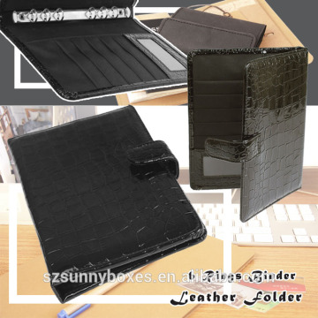 Glossy Leather Loose leaf Ring Binder Portfolio With Card & Note Pad Holder