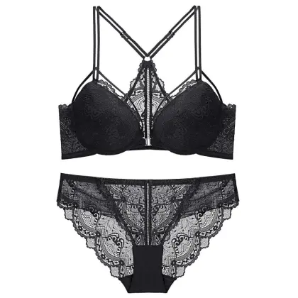 Beauty back front closure lace bra brief set