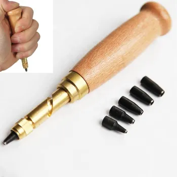 YIFENG Adjustable Wooden Handle Screw Automatic Center Punch Tool for Hole Making