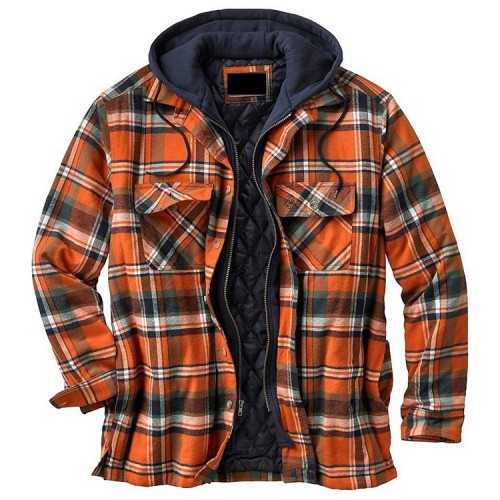 Men's Winter plaid hooded coat