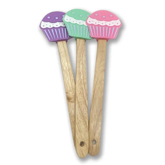 Heat-Resistant Silicone Scraper Spatula with Wooden Handle - Various Colors