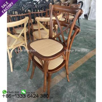 Stackable Cross Back Rattan Seat Outdoor Dining Chairs for Weddings