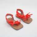 Snör upp sandaler pu fyrkantig platta sandaler