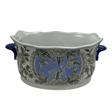Blue and White Painted Garden Pots with Flower and Butterfly Pattern