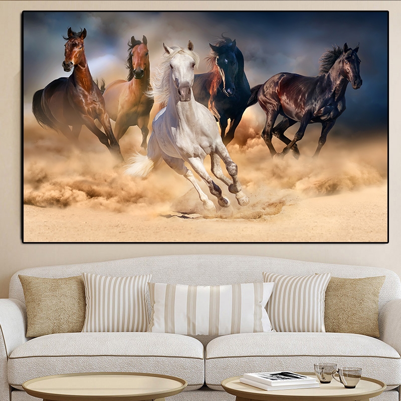 Five Running Horse Poster Wild Animals Oil Painting on Canvas Posters and Prints Wall Art Picture for Living Room Unframed