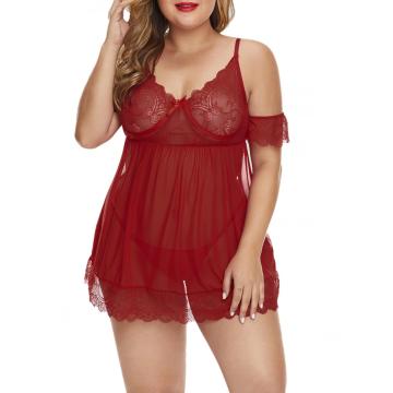 Conjunto de lencería sexy con tanga babydoll de malla de talla grande