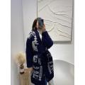 Large size embroidered loose wool coat medium length