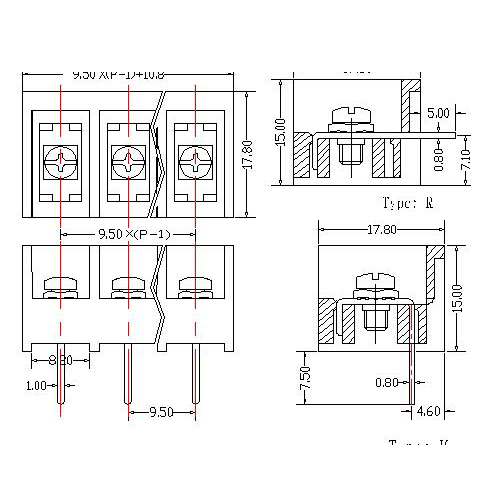 AT846-9.50XXX-VR Barrier Terminal Block Pitch9.5mm 