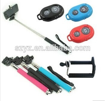 Colorful extendable handheld Wireless Bluetooth Monopod with shutter remote with two clips for iphone and samsung smartphone