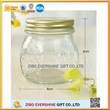 8oz glass flower embossed jar juice bottle with metal screw sealing lid