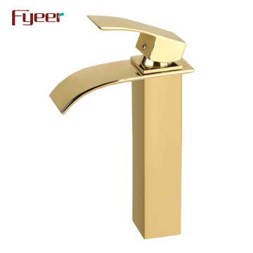 Fyeer Tall Body Gold Plated Waterfall Bathroom Faucet