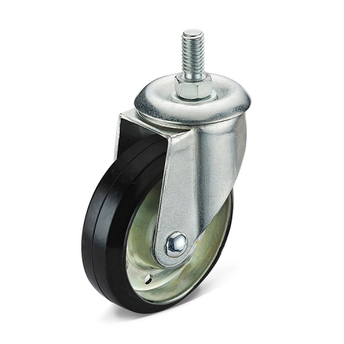 Black Rubber Swivel Caster Wheels with Threaded Stem