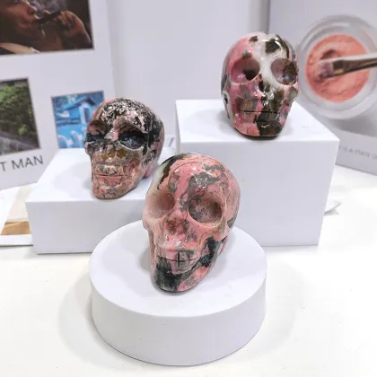 Donghai Hand Carved Rhodonite Crystal Skulls