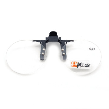 DMZ060 Clip-On Reading Glasses: Oversized Flip-Up Frames with Screw-On Magnifiers - Rimless Design