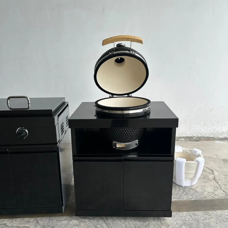 18" 304 Stainless Steel Kamado Ceramic Smoker Grill with Charcoal Patio Cabinet BBQ Egg Design