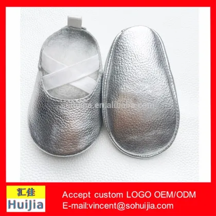 Wholesale silver color genuine leather mary jane toddler moccs sandals dance shoes