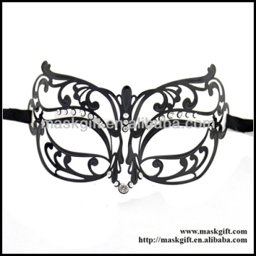 Wholesale High Quality Venetian Black Filigree Metal Laser Cut Woman Masquerade Masks With Stones B007-BK