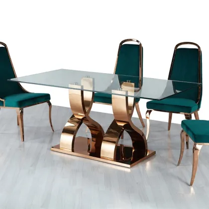 Modern Rose Gold Rectangular Glass Dining Table