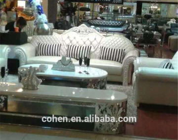 European royal pu/genuine leather sofa designs with crystal buttons SF009