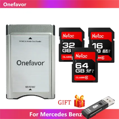 High Speed Onefavor SD TO PCMCIA Card adapter PCMCIA card Reader With Netac SD Card 16GB 32GB 64GB For Mercedes Benz MP3 Memory