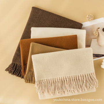 Acrylic Pure Color Fringed Double-Sided Warm Scarf