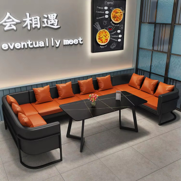 Vintage U Shaped Cafe Booth Sets with PU Leather Restaurant Furniture