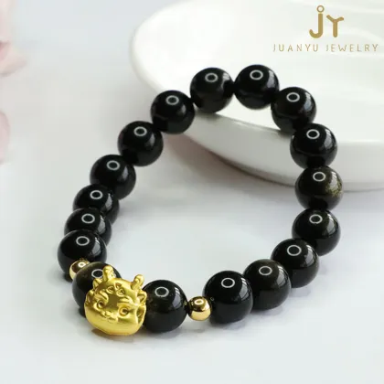 Dragon Shape Healing Crystal Beads Bracelets: Precious Stones, Gemstones, and Obsidian Jewelry