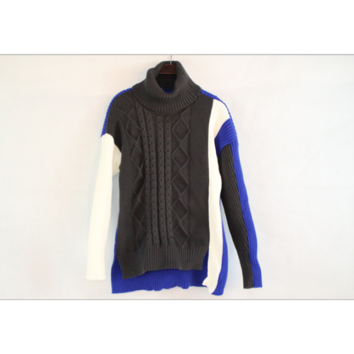 Blue And White Stitching Turtleneck Sweater