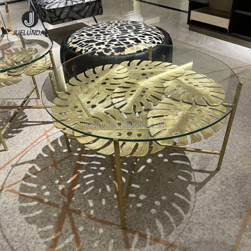 Modern Gold Copper Brass Frame Super Clear Glass Coffee Table Set
