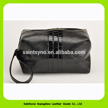 Leather custom logo makeup bag with gold zipper 15016