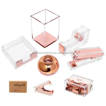 Stylish Clear Acrylic Desk Organizer Set: Pen Holder, Tape Remover, Stapler, Clip Holder, Note Box & Office Kit