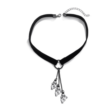 Kalung kelawar kristal hitam vintaj dengan loket hantu putih untuk hadiah perhiasan halloween