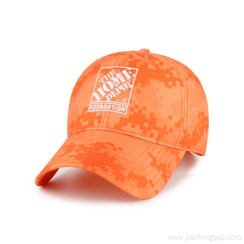 Orange digital camo outdoor cap with simple embroidery