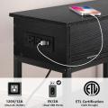 Black Multifunctional Bed Side Table with Charging Ports