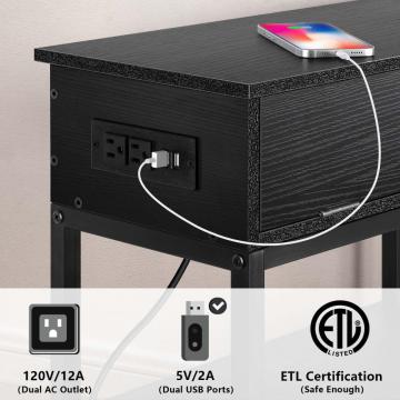 Table d&#39;appoint de lit multifonctionnel noir avec ports de charge