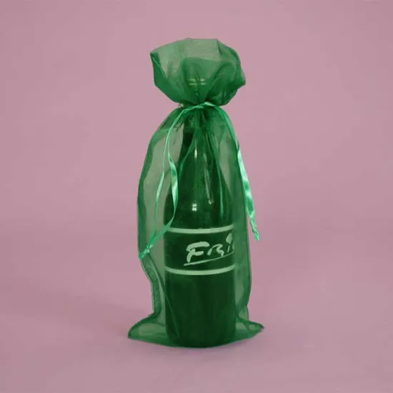 Wine Packaging Green Organza Gift Bags With Drawstring