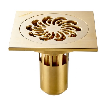 Gold Brass Floor Drain Cover - Anti-Odor Balcony Floor Drain Strainer, 4 Inch Square