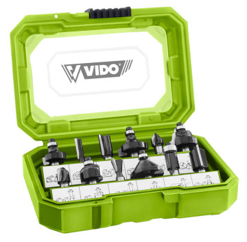 VIDO high hardness alloy complete 12pcs set 8mm shank extension rods cnc router bits cutter
