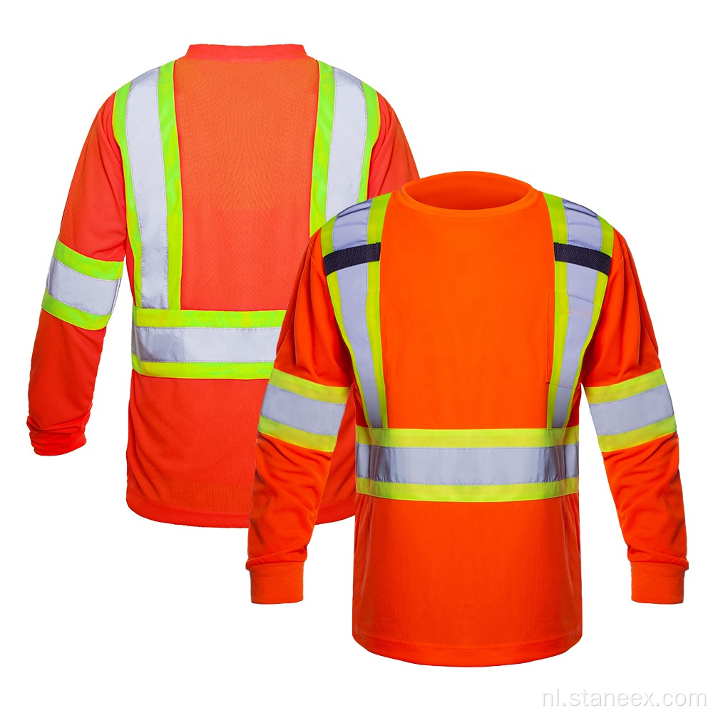 Hoge zichtbaarheid oranje veiligheidst-shirts met lange mouwen